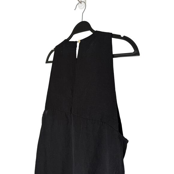 First Rite Women Linen Blend Black Apron Midi Dress Pockets Lightweight Pinafore - Picture 4 of 9